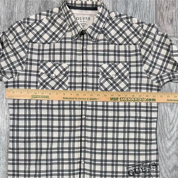Men's Black &‎ White Western Plaid Shirt Pearl Snaps size Large by Guess - Picture 11 of 11